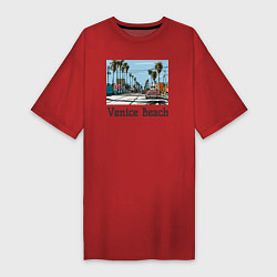 Футболка женская-платье Los Angeles Venis Beach, цвет: красный