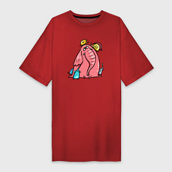 Женская футболка-платье Розовая слоника со слонятами
