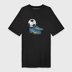 Футболка женская-платье Футбольные бутсы, цвет: черный