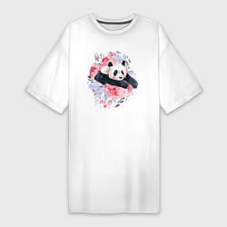 Женская футболка-платье Панда среди летних цветов
