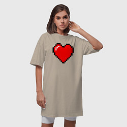 Футболка женская-платье Пиксельное сердце-здоровье - Красный, цвет: миндальный — фото 2