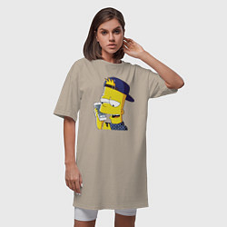 Футболка женская-платье Барт Симпсон разговаривает по мобиле, цвет: миндальный — фото 2