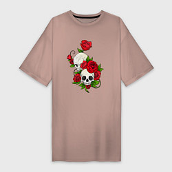 Женская футболка-платье Розы окутывают два черепа