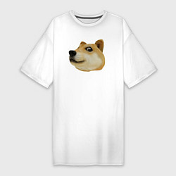 Футболка женская-платье Объёмный пиксельный пёс Доге внимательно смотрит, цвет: белый