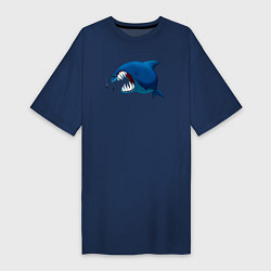 Футболка женская-платье Огромная акула и два аквалангиста, цвет: тёмно-синий