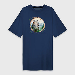 Женская футболка-платье Рисунок на бревне - волк