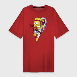 Футболка женская-платье Боец Барт Симпсон - чёрный пояс, цвет: красный
