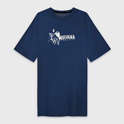 Футболка женская-платье Nirvana-Курт и гитара, цвет: тёмно-синий