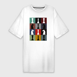 Женская футболка-платье Шахматные фигуры на цветном фоне