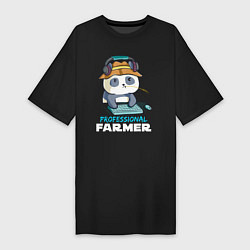 Футболка женская-платье Professional Farmer - панда геймер, цвет: черный