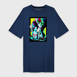 Футболка женская-платье Ребекка давит - Киберпанк аниме, цвет: тёмно-синий