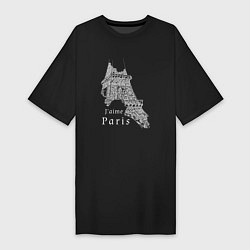 Футболка женская-платье Эйфелева башня и надпись Я люблю Париж, цвет: черный