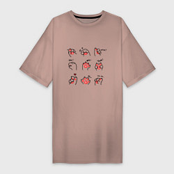 Футболка женская-платье Кошачий язык жестов, цвет: пыльно-розовый