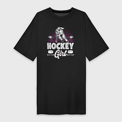 Футболка женская-платье Женский хоккей, цвет: черный