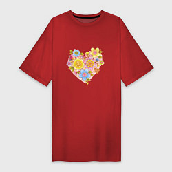 Футболка женская-платье Орнамент цветочный в форме сердца Любовь, цвет: красный