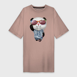 Женская футболка-платье Прикольный пандёныш в темных очках и наушниках