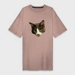 Женская футболка-платье Полигональный котейка голова