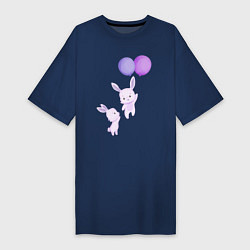 Женская футболка-платье Милые крольчата с воздушными шарами
