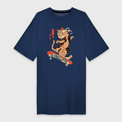 Женская футболка-платье Кот самурай скейтбордист