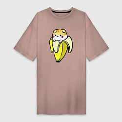 Женская футболка-платье Милый котик сидит в банановой кожуре
