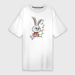 Женская футболка-платье Кролик Снежок новогодний
