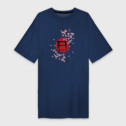 Женская футболка-платье Цветущая сакура и красный круг с японским иероглиф