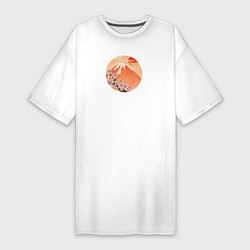 Женская футболка-платье Ветвь сакуры и вулкан