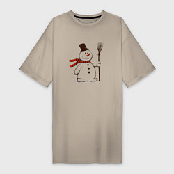 Женская футболка-платье Новогодний снеговик с метлой