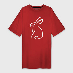 Женская футболка-платье Кролик нарисованный японской кистью