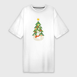 Женская футболка-платье Зайчик под елочкой - символ 2023 С Новым годом