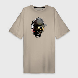 Женская футболка-платье Крутой чёрный котяра в наушниках