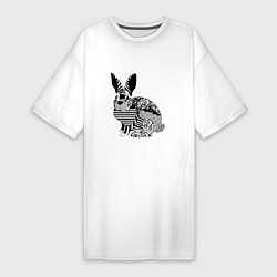 Футболка женская-платье Rabbit in patterns, цвет: белый