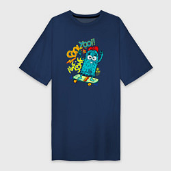 Футболка женская-платье Монстр на скейте, цвет: тёмно-синий