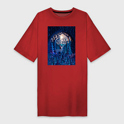 Женская футболка-платье Объемная иллюстрация из бумаги лес и олень на сине