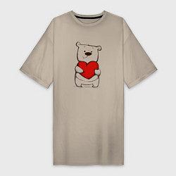 Женская футболка-платье Милый мишка с сердцем