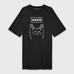 Футболка женская-платье Oasis рок кот, цвет: черный