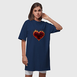 Футболка женская-платье Горящее сердце огонь любовь день святого валентина, цвет: тёмно-синий — фото 2