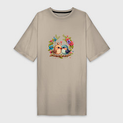 Женская футболка-платье Влюбленные птички на ветке арт