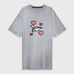 Женская футболка-платье Бумажный самолетик - сердца