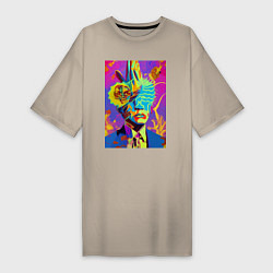 Футболка женская-платье Andy Warhol - neural network - pop art, цвет: миндальный