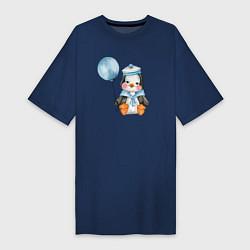 Женская футболка-платье Пингвин с синим шариком