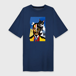Футболка женская-платье Salvador Dali and his cat, цвет: тёмно-синий