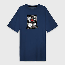 Футболка женская-платье Юмеко Джабами на фоне манги, цвет: тёмно-синий