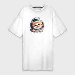 Женская футболка-платье Котик-космонавт