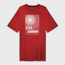 Футболка женская-платье Stay harmony надпись и мандала, цвет: красный
