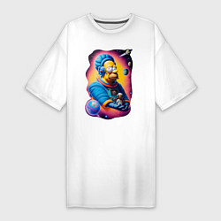 Футболка женская-платье Гомер Симпсон в космосе, цвет: белый
