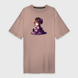 Футболка женская-платье Любительница чая, цвет: пыльно-розовый