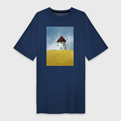 Женская футболка-платье Ветряная мельница в поле