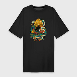 Женская футболка-платье Dragon ball дракон и цветы