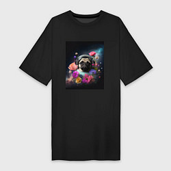Женская футболка-платье Мопс-космонавт в цветах